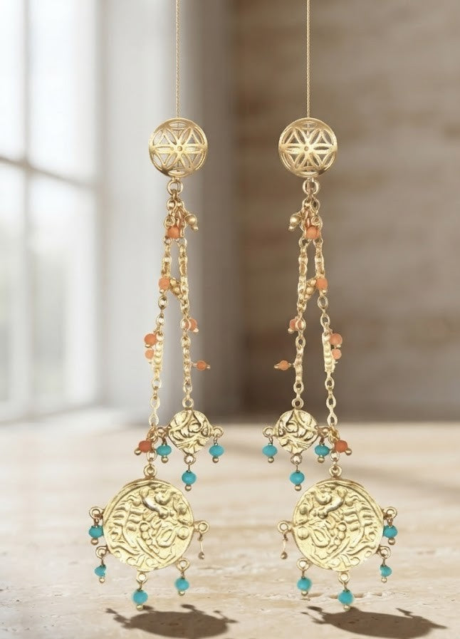 Mosaic Coin Cascade Earrings - Mine of Design Sahitya Collection