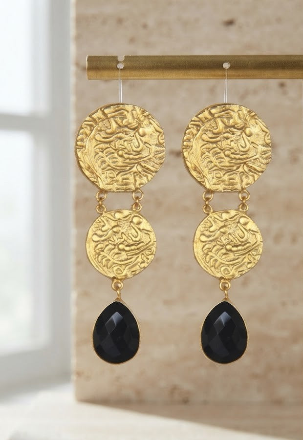 Classic Noir Coin Drop Earrings - Mine of Design Sahitya Collection
