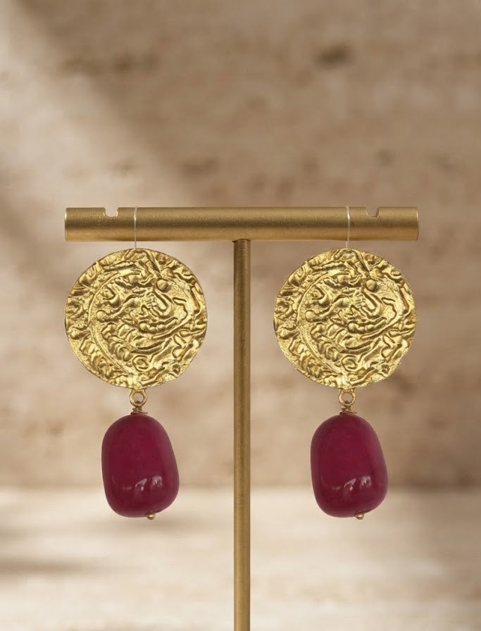 Crimson Coin Disc Earrings - Mine of Design Sahitya Collection