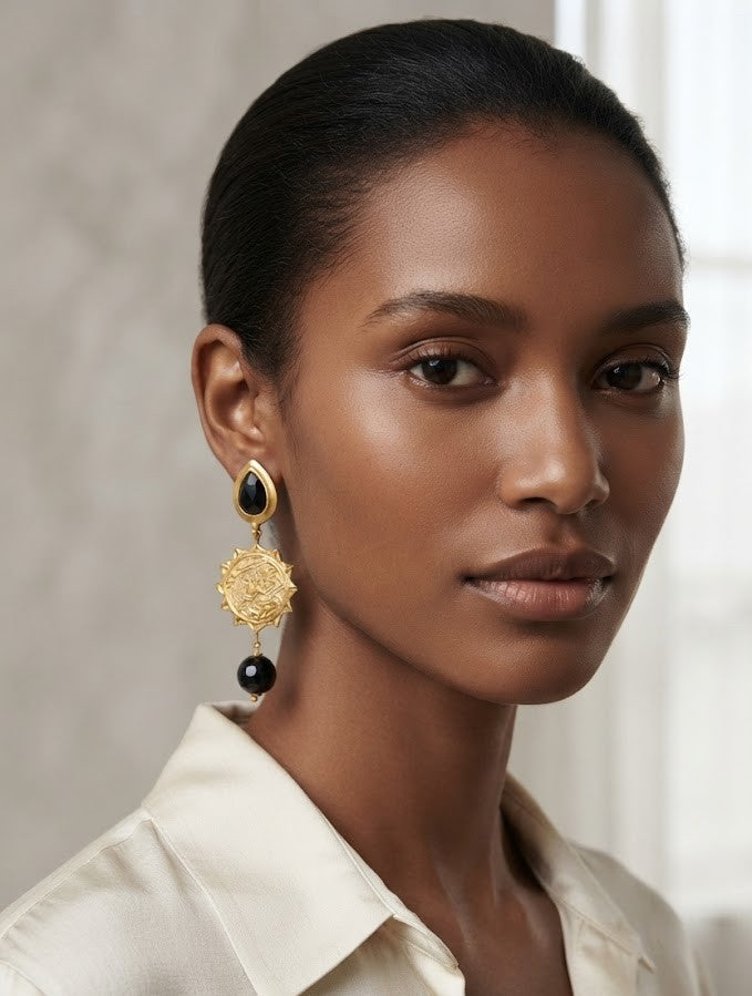 Midnight Coin Drop Earrings - Mine of Design Sahitya Collection