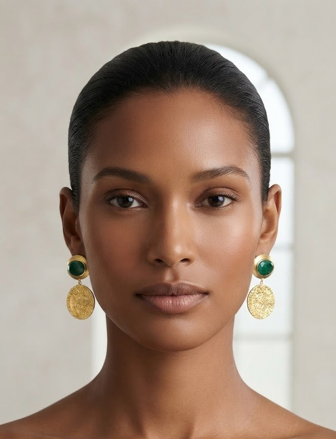 Verdant Heritage Disc Earrings detail - Mine of Design