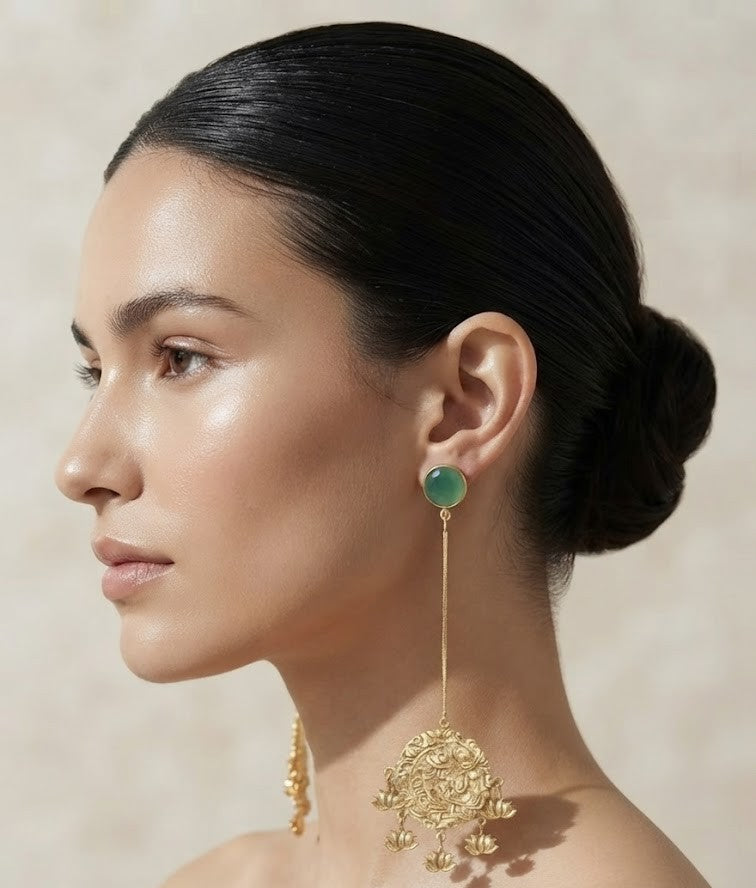 Golden Lotus Drop Earrings detail - Mine of Design
