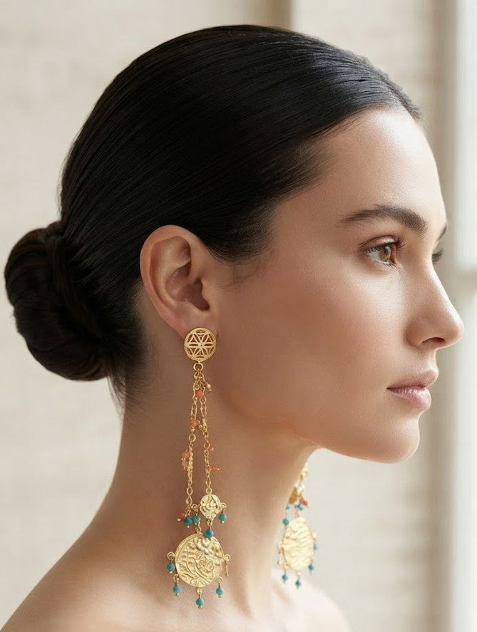 Mosaic Coin Cascade Earrings detail - Mine of Design