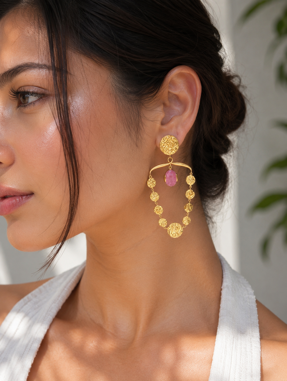 Ruby Arch Statement Earrings detail - Mine of Design