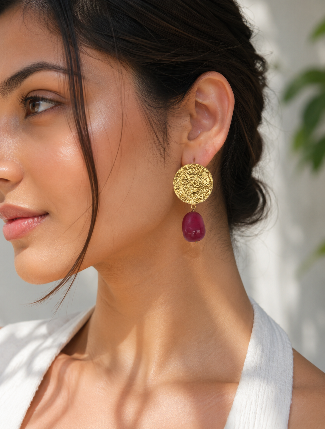 Crimson Coin Disc Earrings detail - Mine of Design