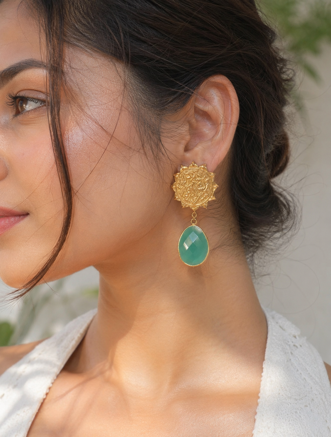 Sunburst Azure Drop Earrings detail - Mine of Design