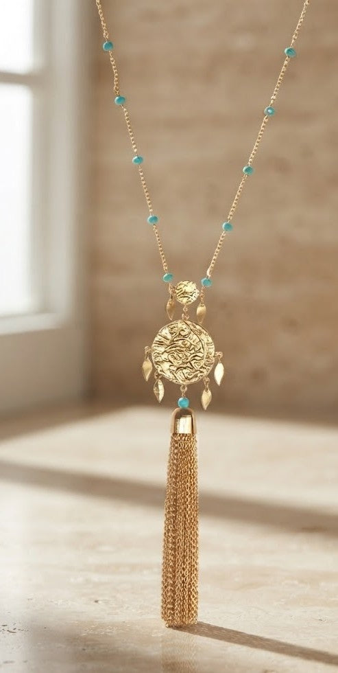 Azure Tassel Charm Necklace - Mine of Design Sahitya Collection