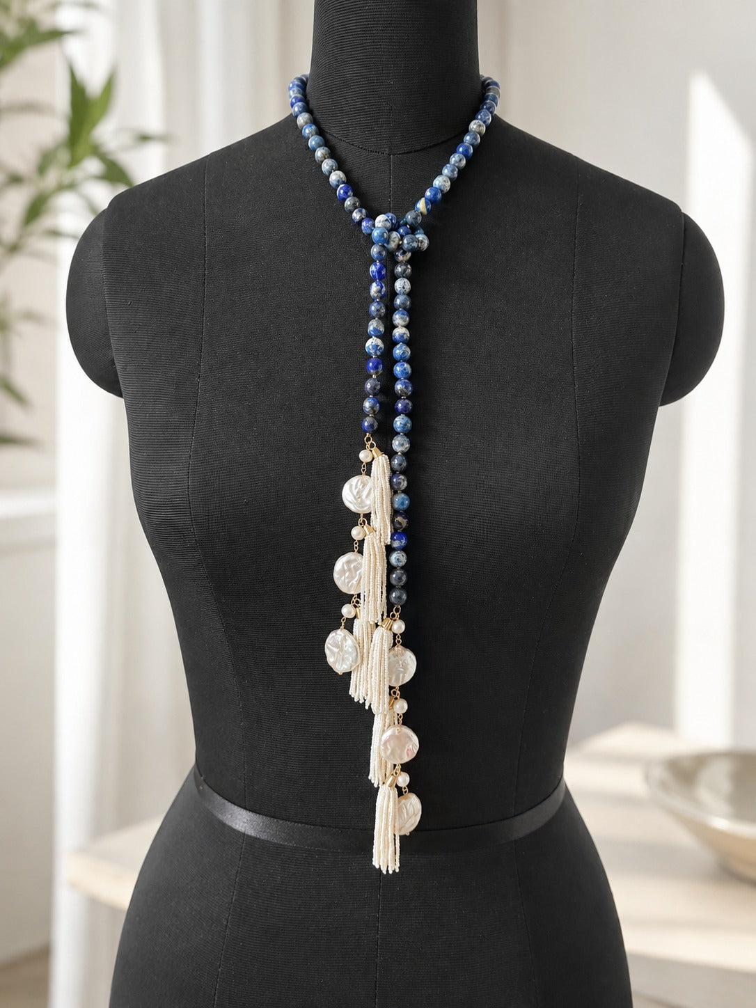 Lapis & Pearl Lariat
