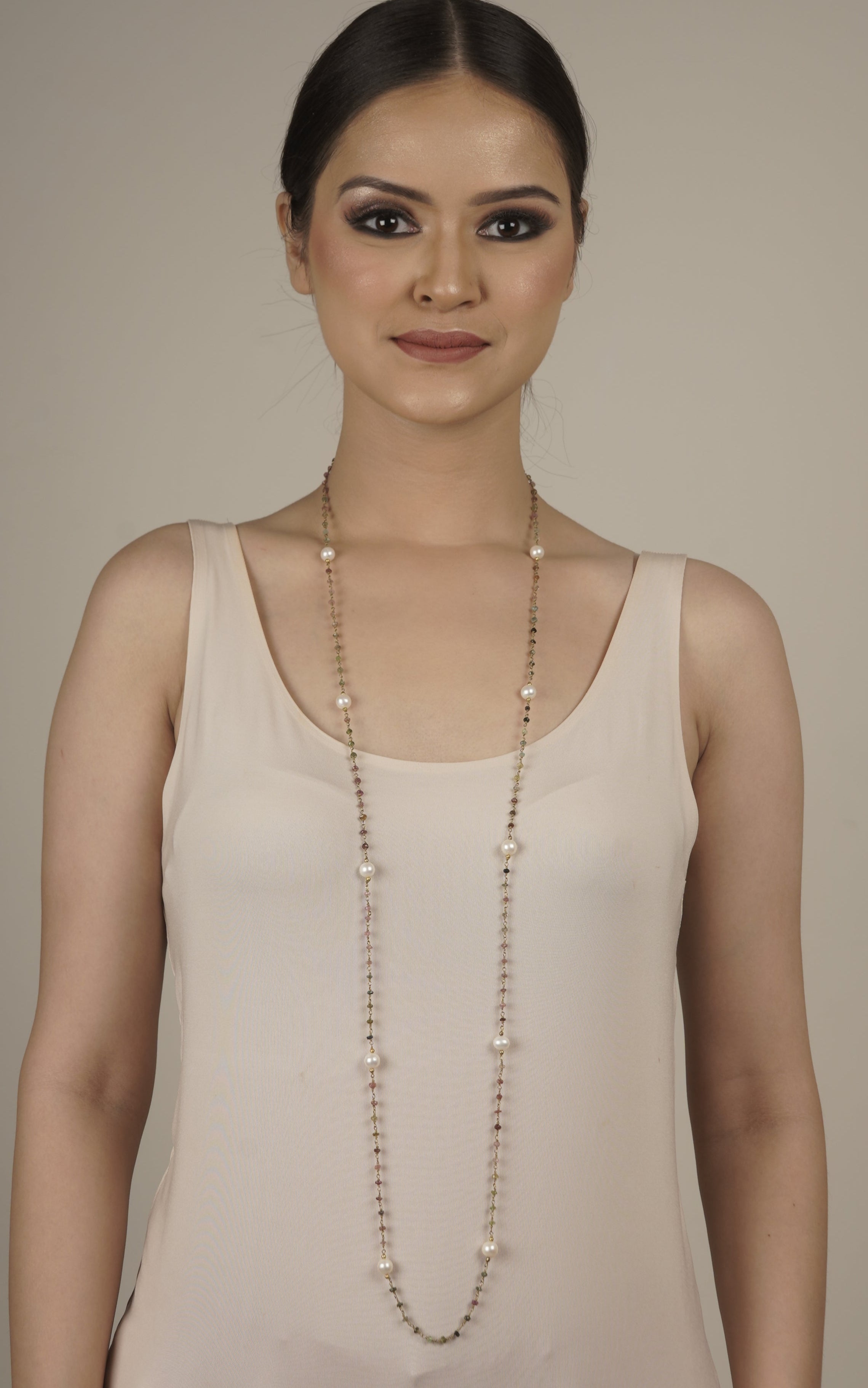 Celestial Sapphire Radiance Long Necklace - Multi Sapphire Gemstones and Freshwater Pearls