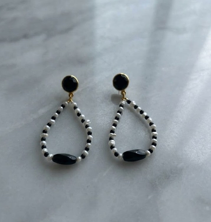 Metal Blast Monochrome Beaded Teardrops Earrings