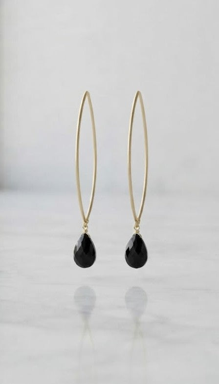 Metal Blast Black Teardrop Slim Dangles Earrings