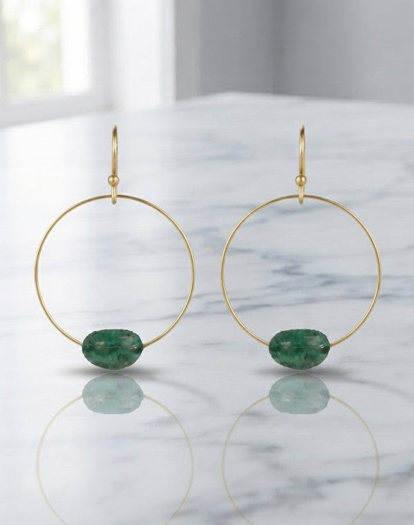 Metal Blast Emerald Drop Hoops Earrings