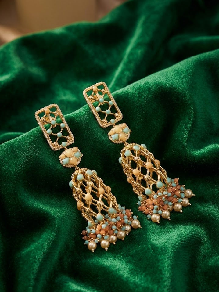 Jannat Earrings – 138mm Handcrafted Statement with 22K Gold-Plated Elegance