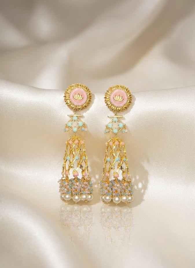 Luxury Jannat Earrings – 120mm Drop with 22K Gold-Plated Details