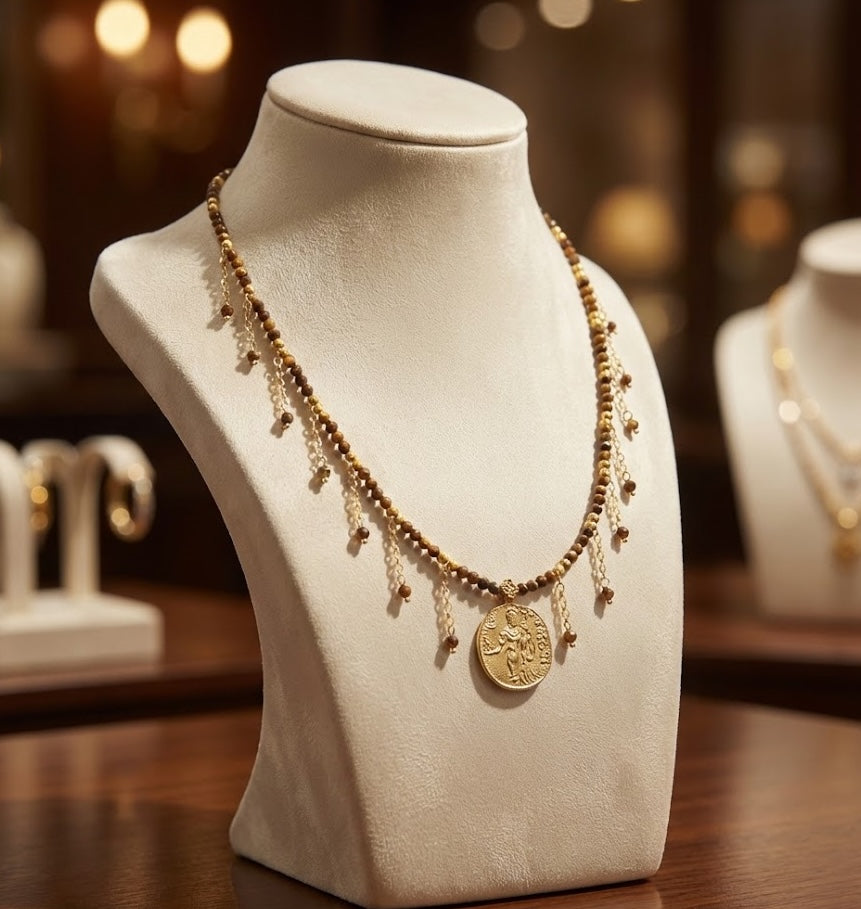 Fine One Necklace - Tiger Eye with Brass and 18K Gold Plate