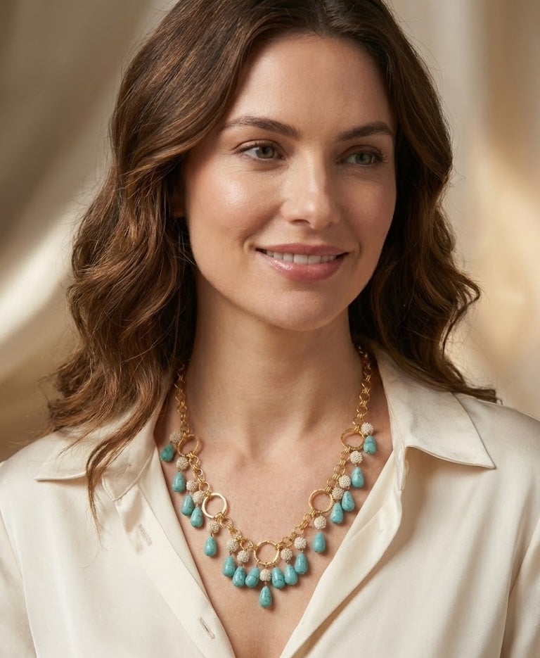 Neelu Necklace - Handmade Brass with 18K Gold Plate and Natural Stones