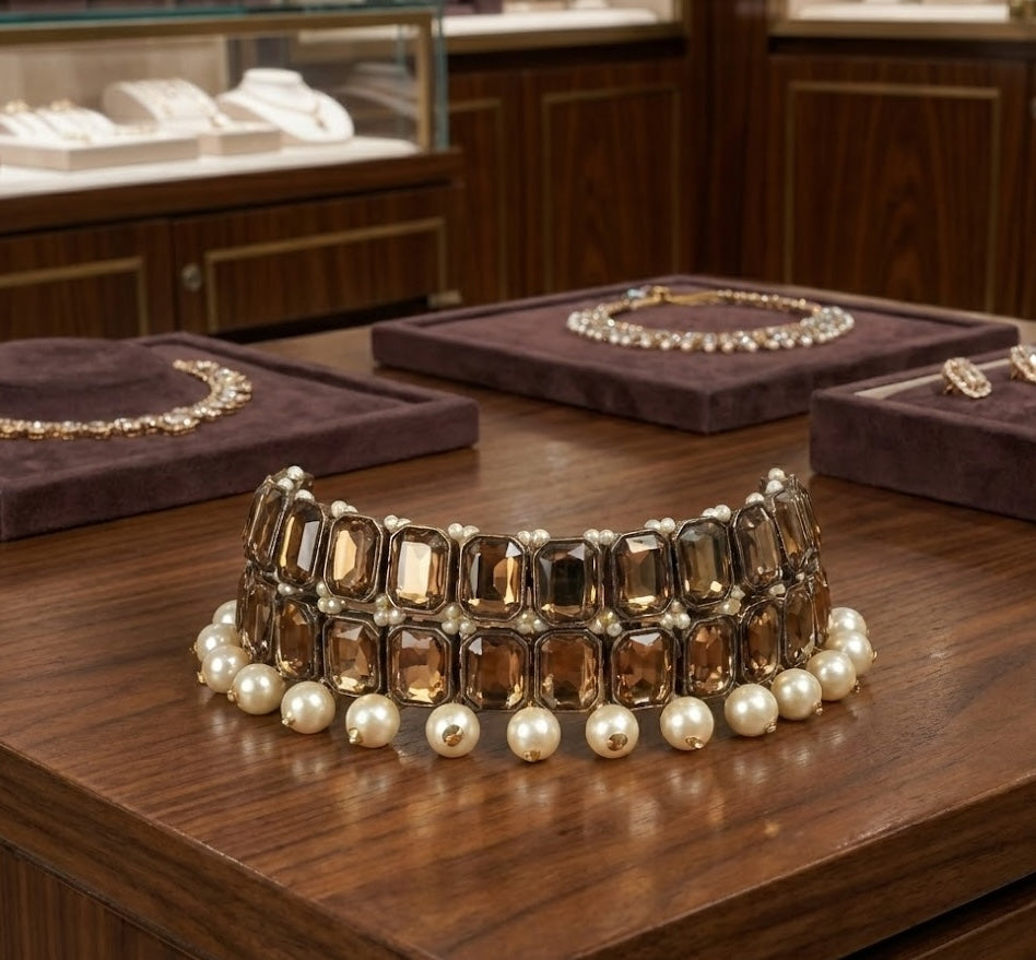 Crystal Choker Necklace with 18K Gold Finish