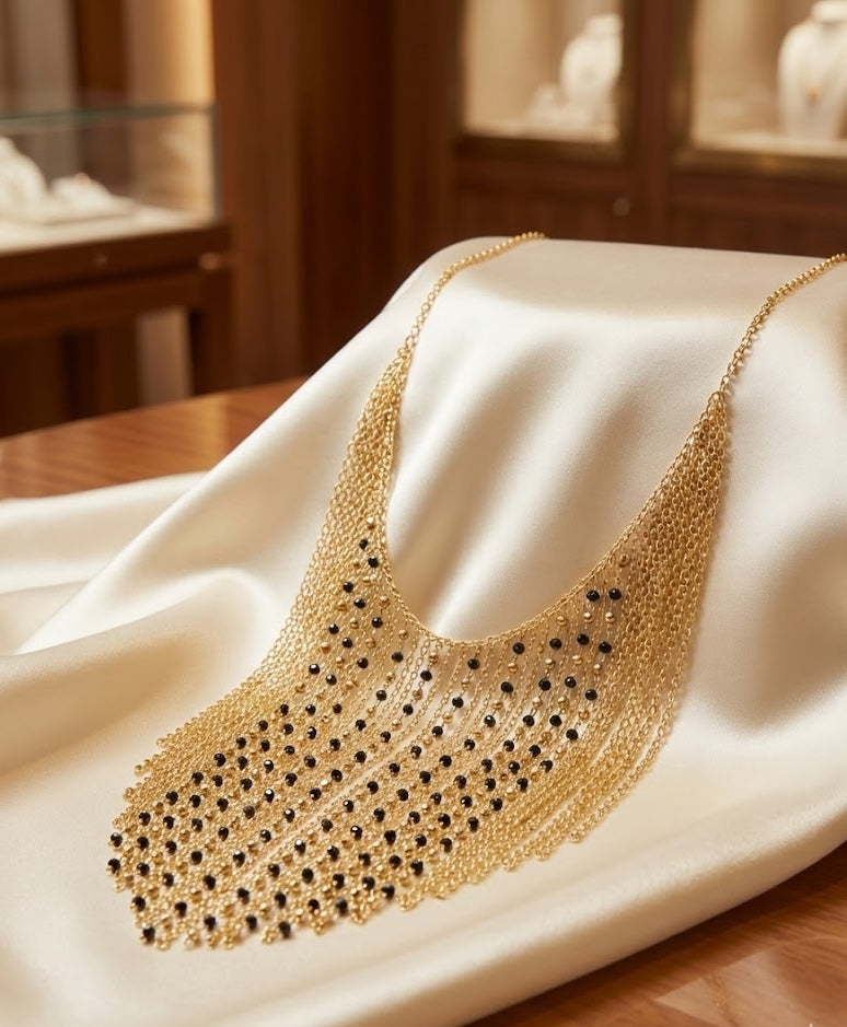 Necklace - Artisan Brass Adorned with 18K Gold Plate and Natural Gemstones