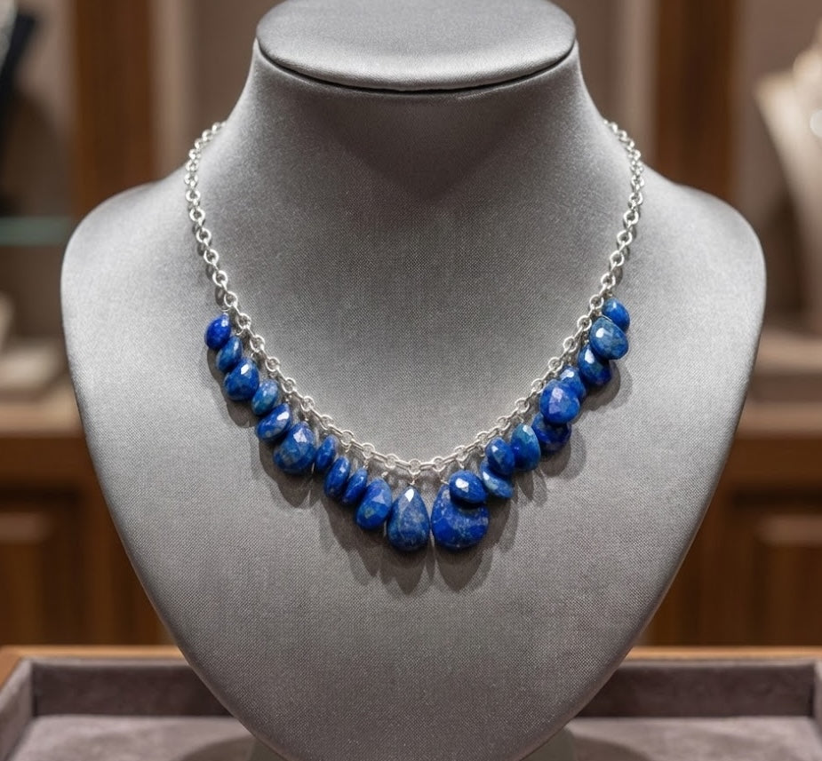 Brass Necklace with silver and natural stones