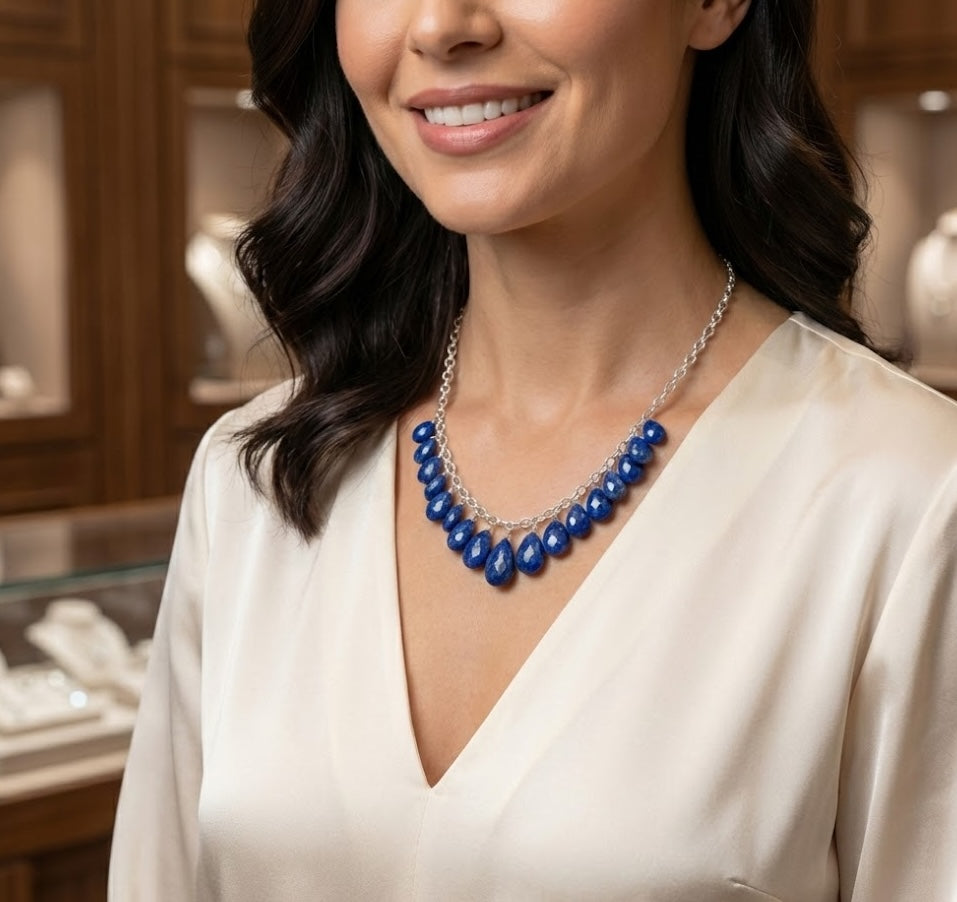 Brass Necklace with silver and natural stones