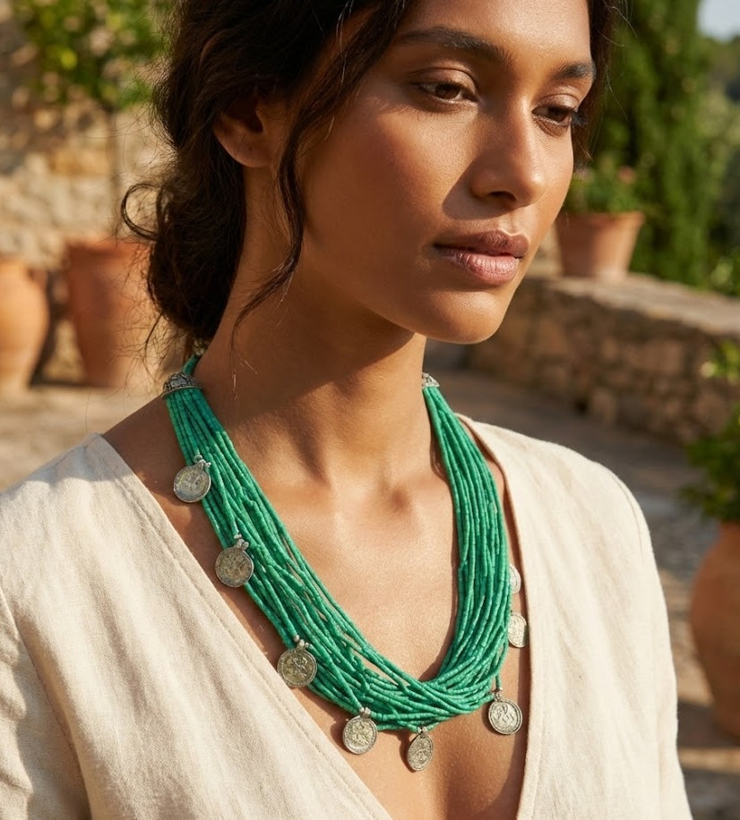 Revati Necklace - Brass Adorned with 22K Gold Plate and Natural Accents