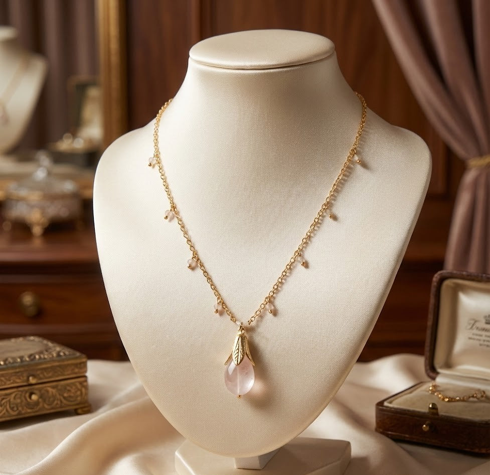 Fine One Necklace: Light Rose Quartz Pendant
