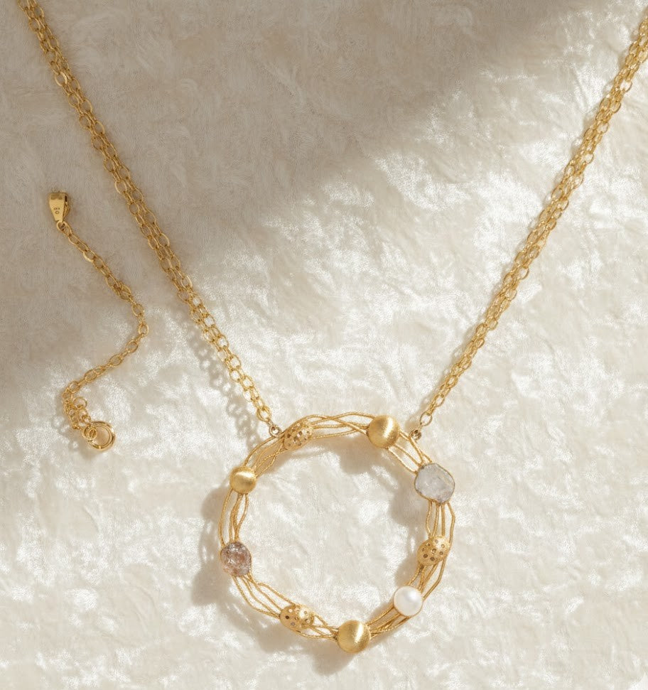 Fine One Necklace with Labradorite, Moonstone, and Pearls