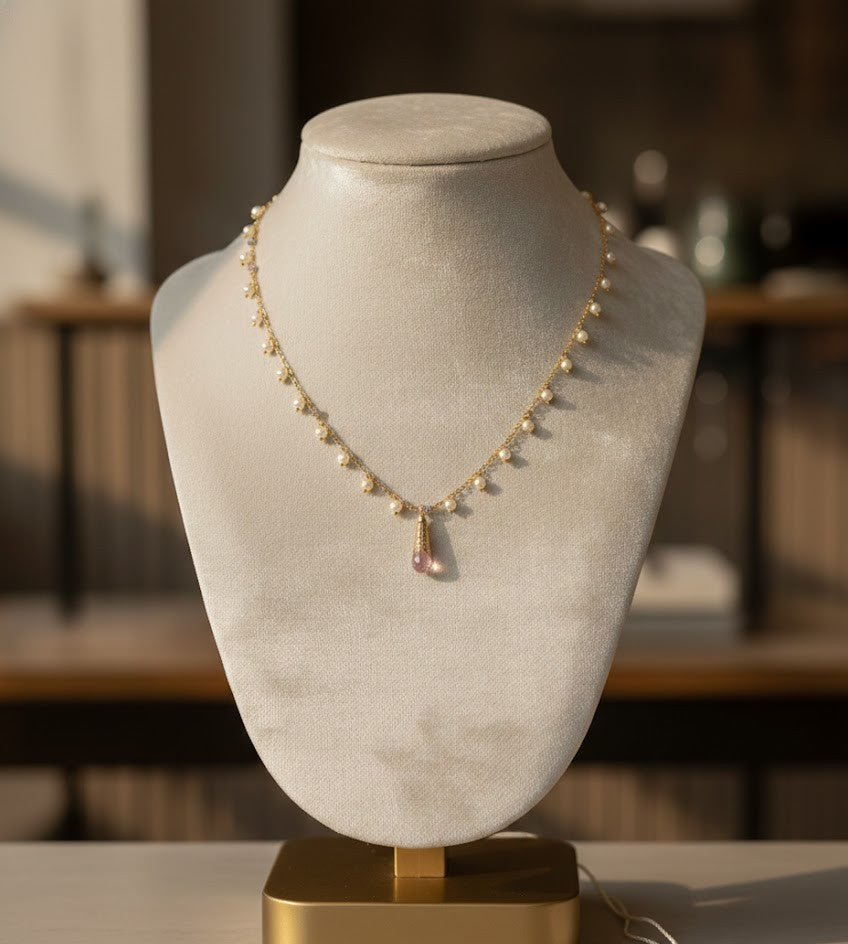 Fine One Necklace: Natural Freshwater Pearls and Quartz