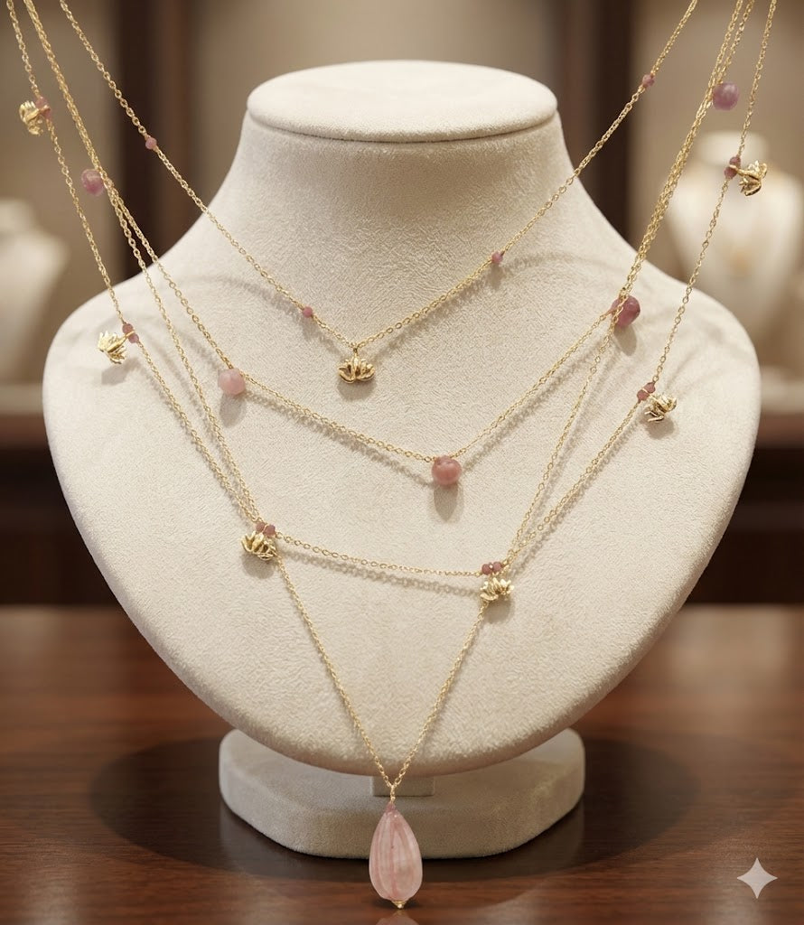 Fine One Necklace - Ruby and Natural Stones on Adjustable Chain