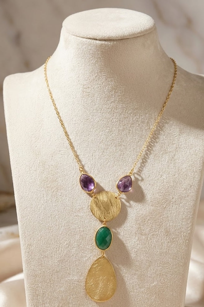 Fine One Necklace - Natural Stones with Green Onyx and Amethyst Pendant