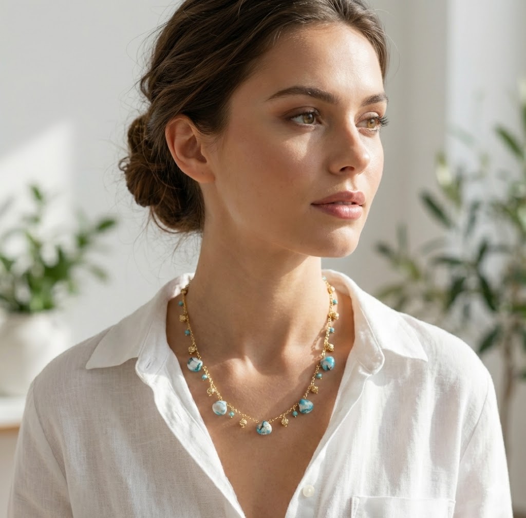 Fine One Necklace - Turquoise with 417mm Adjustable Chain