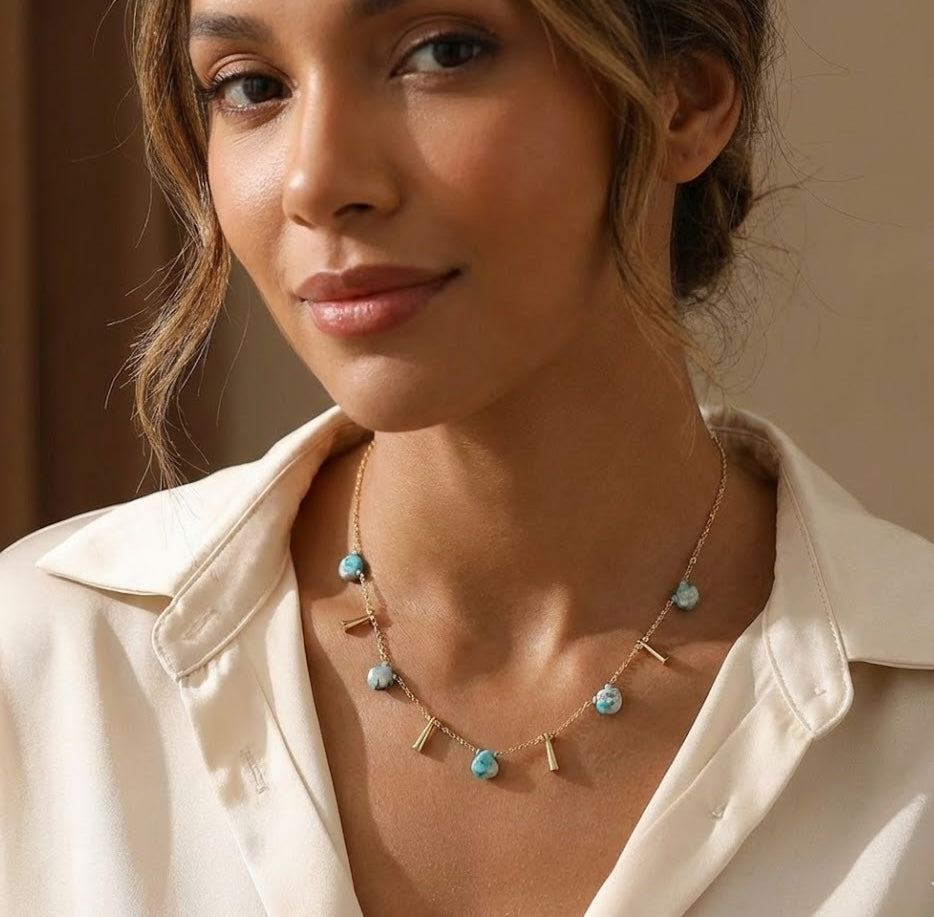 Fine One Necklace - Turquoise with 15mm Chain and Adjustable Length