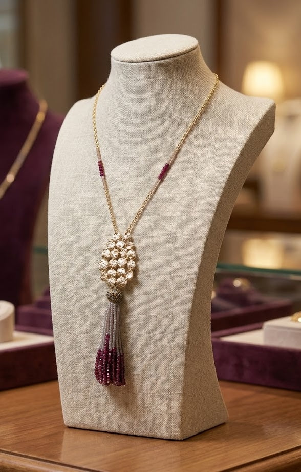 Fine One Necklace - Lucite Smoke Grey Beads with Garnets