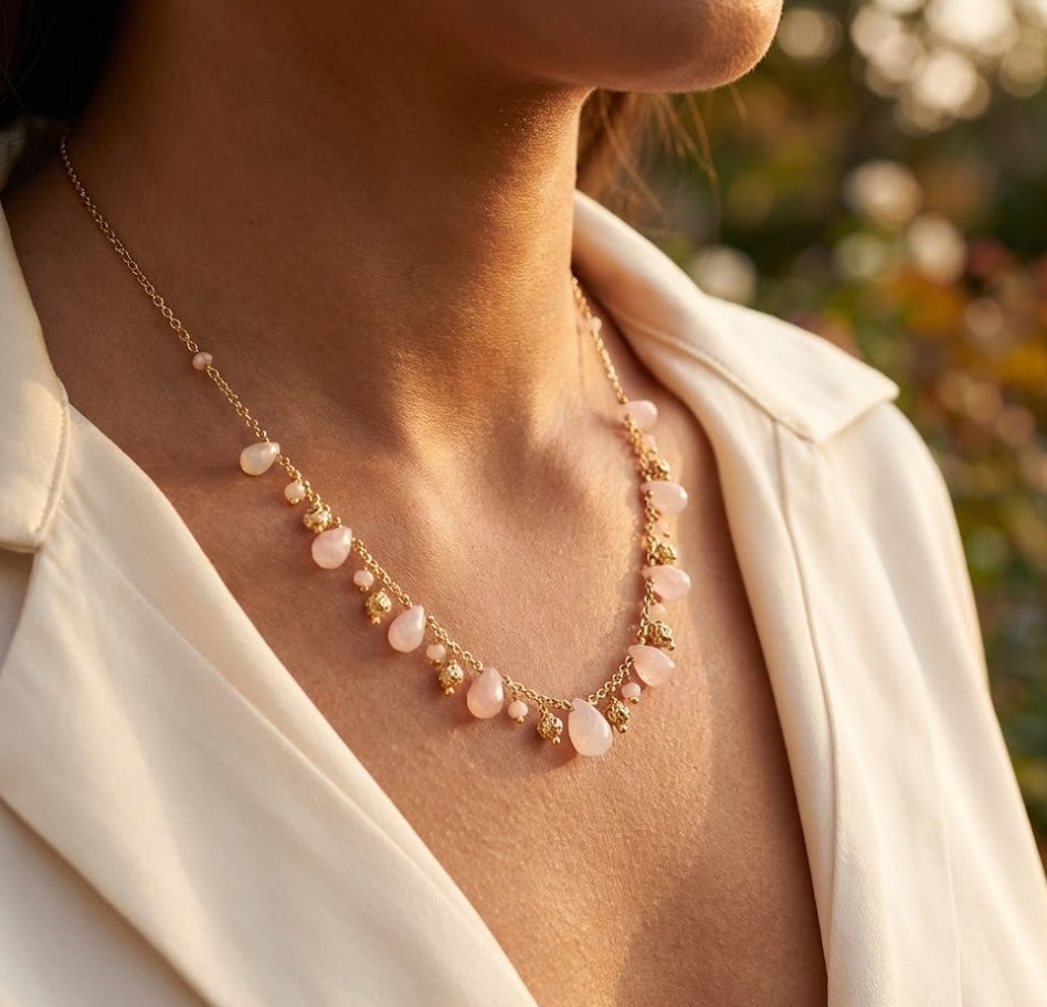 Fine One Necklace - Pink Opal with Adjustable 425mm Chain