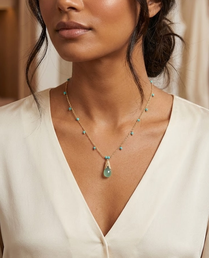 Fine One Necklace - Stylish 26mm Acqua Pendant on 420mm Adjustable Chain