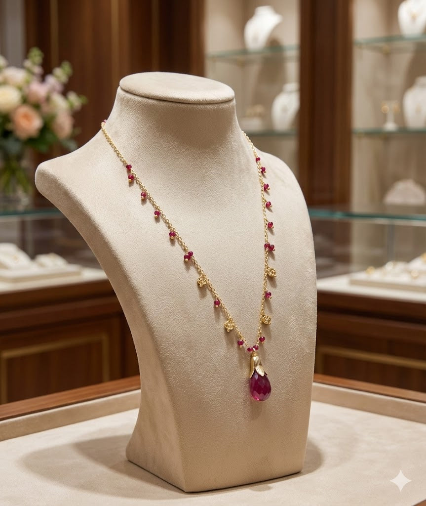 Fine One Necklace - Ruby and Lucite Beads with 28mm Pendant
