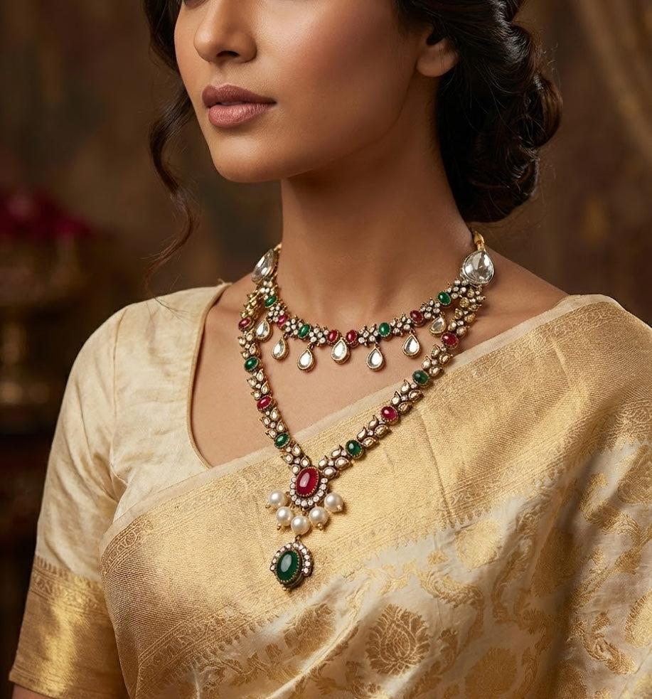 Victoria Necklace - Brass with 22K Gold Plate, 58mm x 20mm