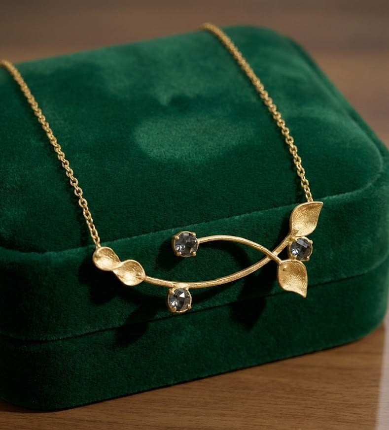 Nature Necklace - Brass with 22K Gold and Oversized Chandelier Pendant