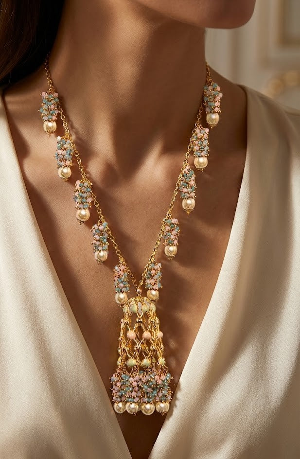 Jannat Necklace - Elegant Brass Chandeliers with 22K Gold Plating