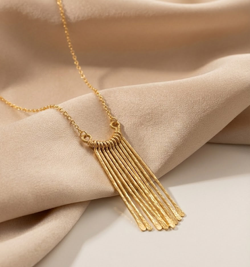 Fringe Necklace - Stylish Brass with 18K Gold Plate and Natural Stones
