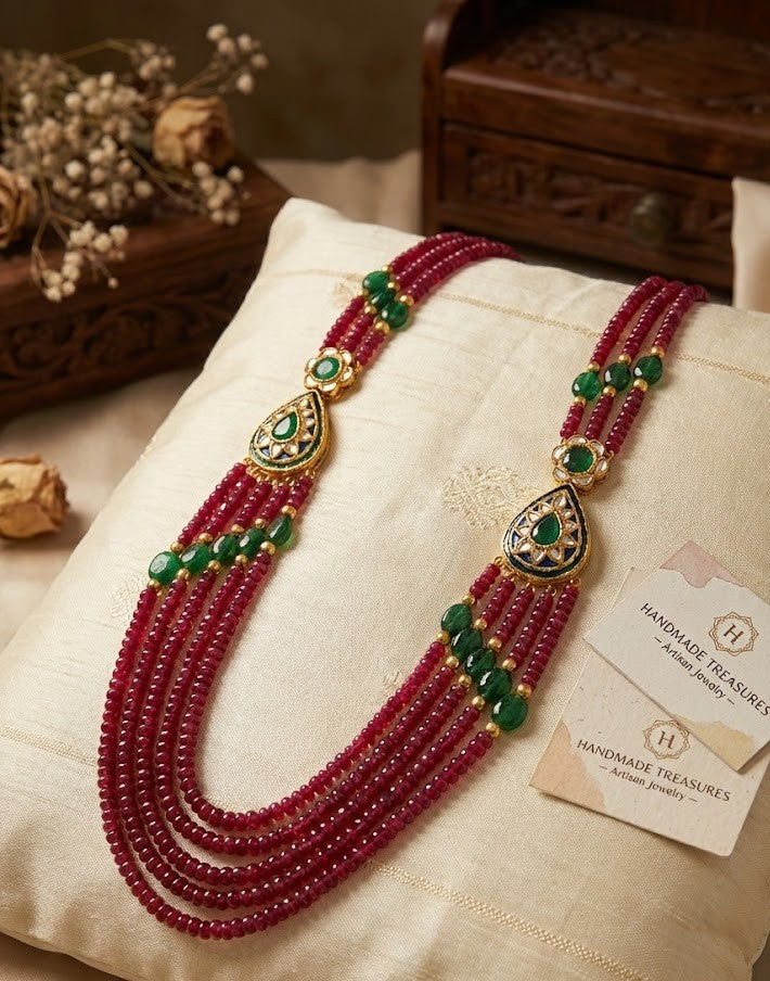 Ratna Brooch Necklace with Rubies and Emeralds