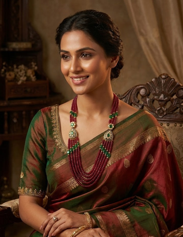 Ratna Brooch Necklace with Rubies and Emeralds