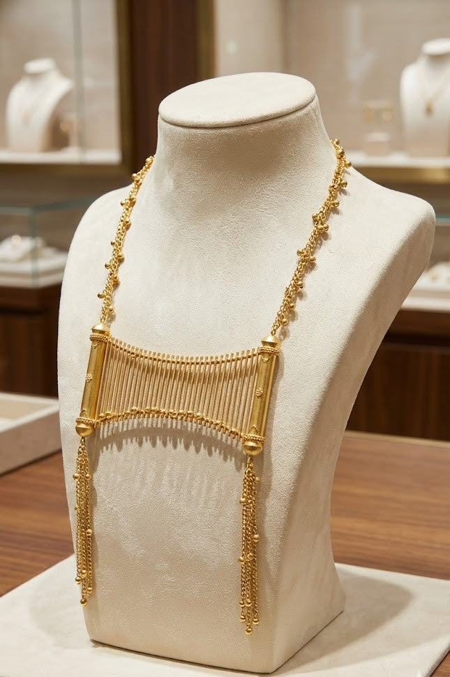 Maya Bridge Necklace: 4"x2.5" Pendant with 18K Gold Plating