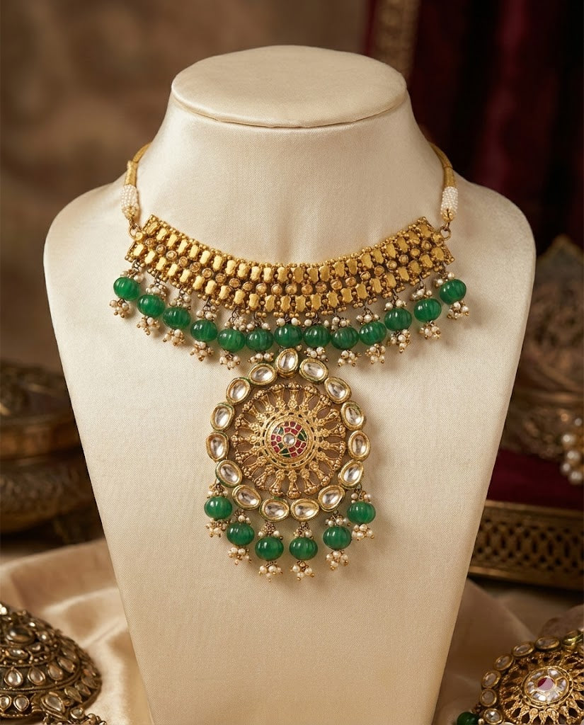 Noor Necklace - Brass Adorned with 22K Gold Plate and Natural Elements