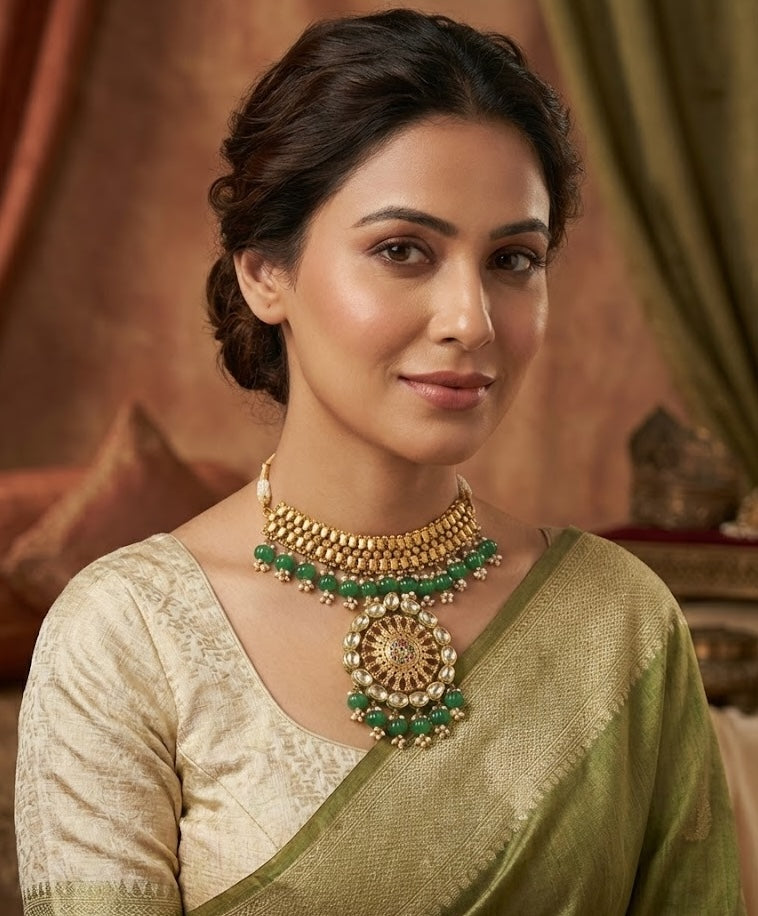 Noor Necklace - Brass Adorned with 22K Gold Plate and Natural Elements