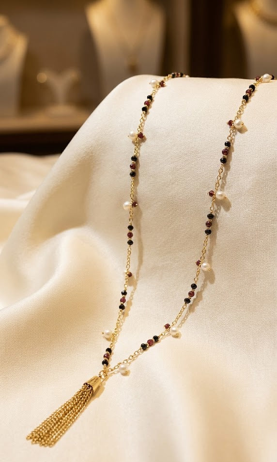 Luminous Ruby Trio Long Chain Necklace