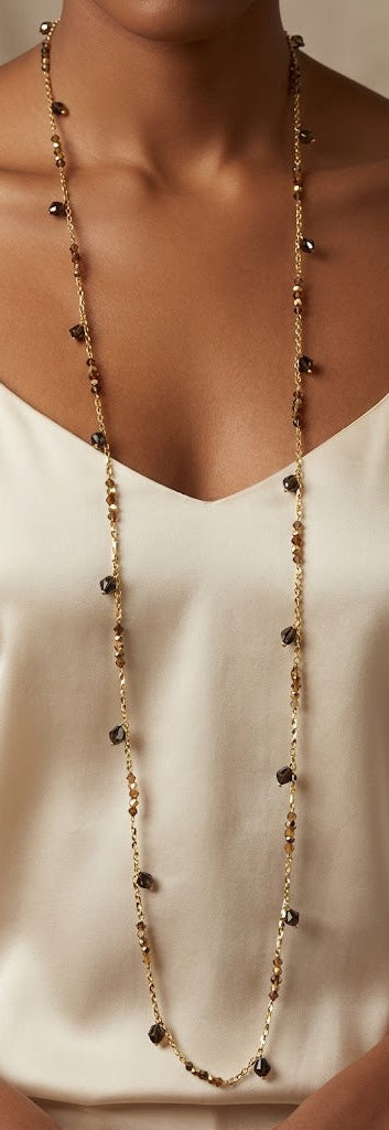 Mystic Tourmaline Charm Long Chain Necklace