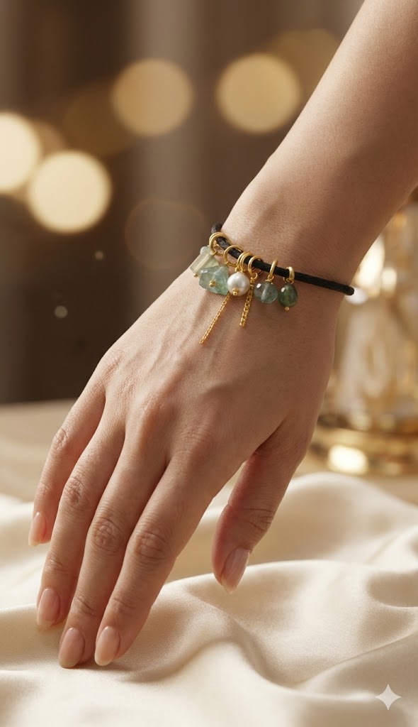 Love bracelet Tranquil Harmony in Aquamarine, Pearl, and Jade