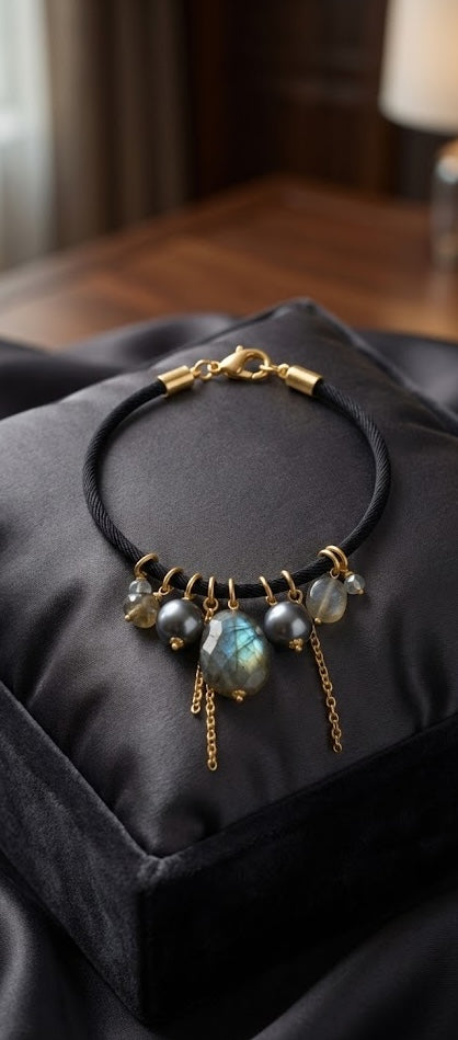 Love bracelet Radiant Harmony in Rutile Quartz, Chalcedony, and Pearl