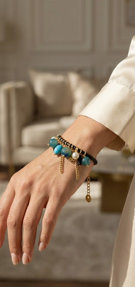 Love bracelet Ocean Whisper  in Turquoise and Pearl 34mm